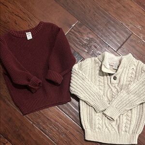 Cat & Jack Maroon and Beige Knit Sweaters
